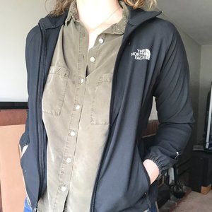 Lightweight black North Face zip-up hooded jacket
